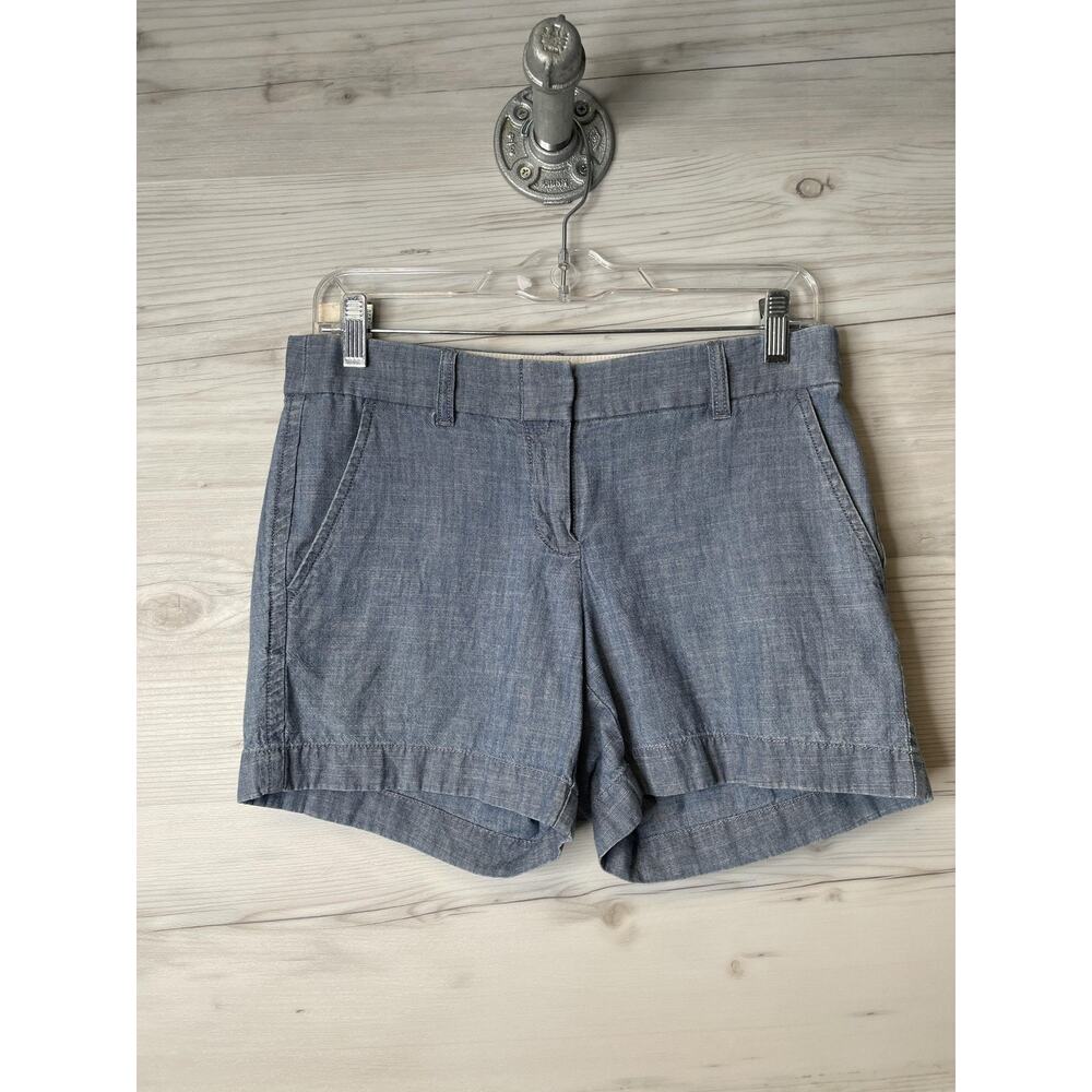 J.Crew Womens Blue Chambray Chino Shorts Rolled Hem Low Rise B9356 Size 0